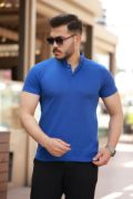 Erkek Hakim Yaka Dokuma Pamuklu Kumaş Kısa Kollu T-shirt resmi